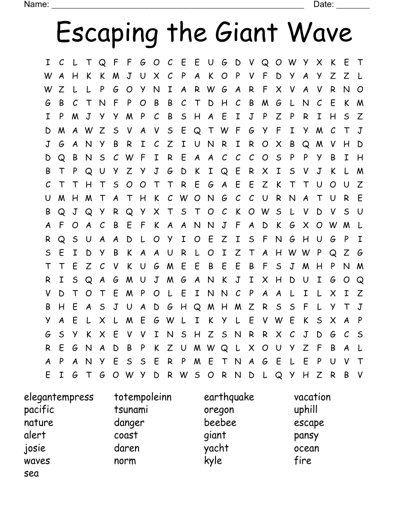 Escaping the Giant Wave Word Search