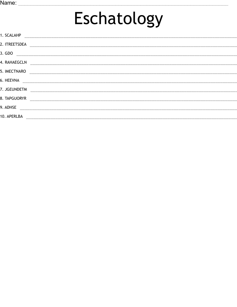 Eschatology Word Scramble