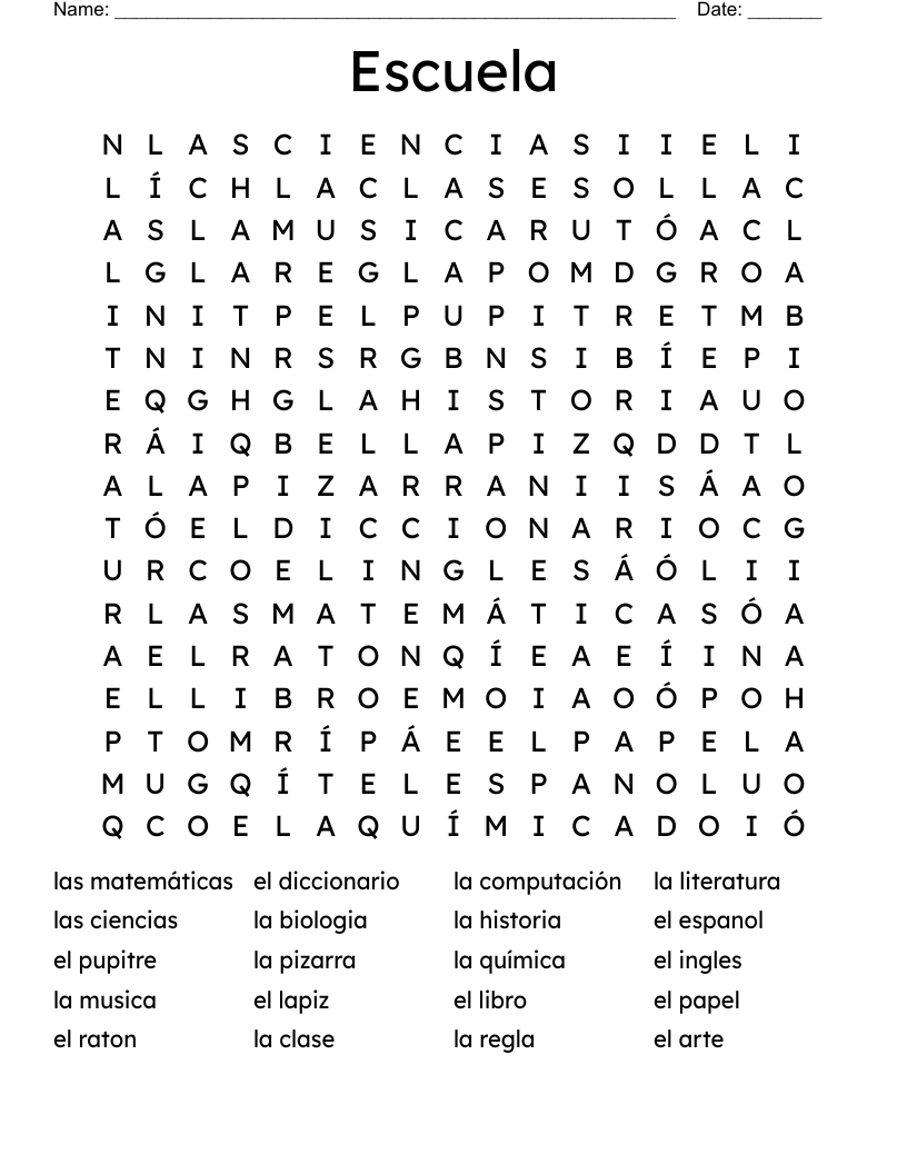 Escuela Word Search