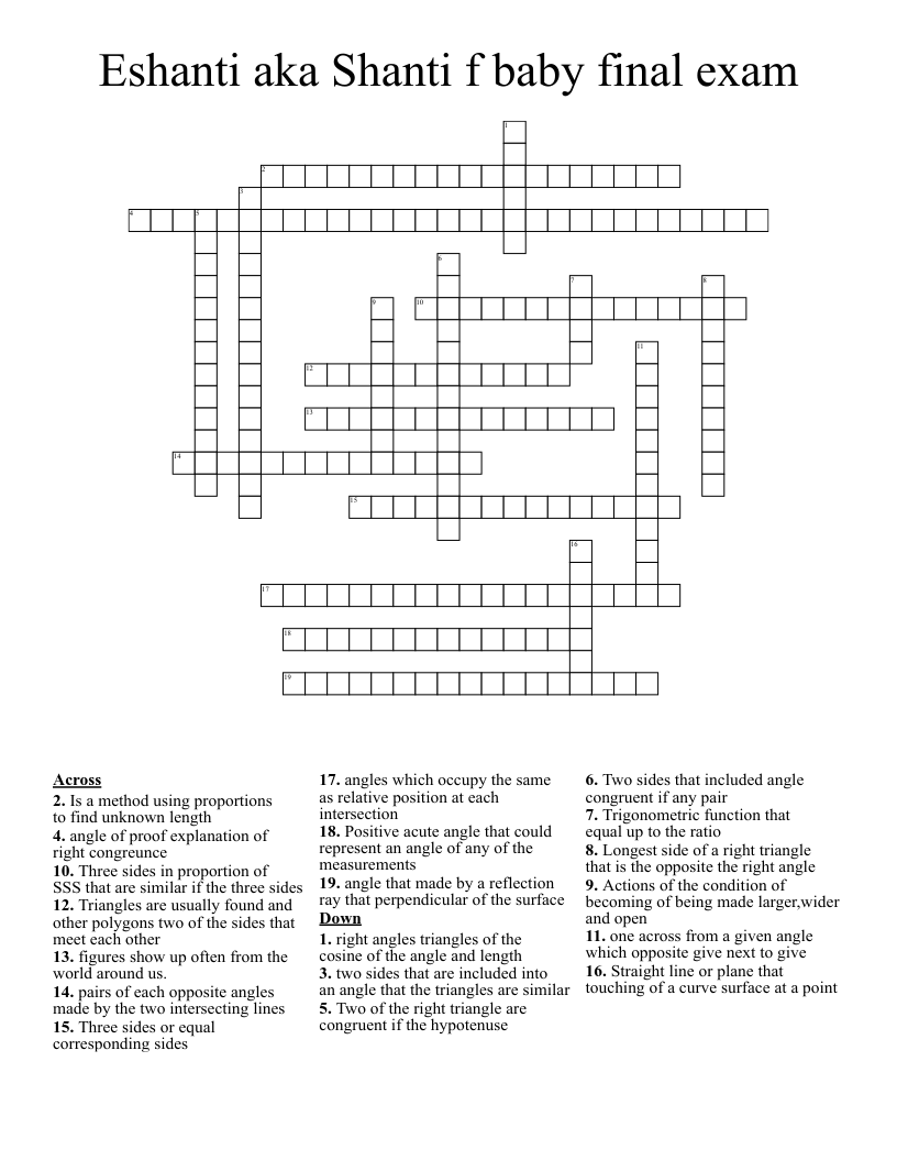 Eshanti aka Shanti f baby final exam  Crossword