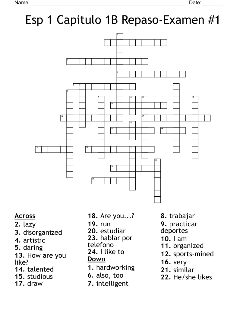 Esp 1 Capitulo 1B Repaso-Examen #1 Crossword