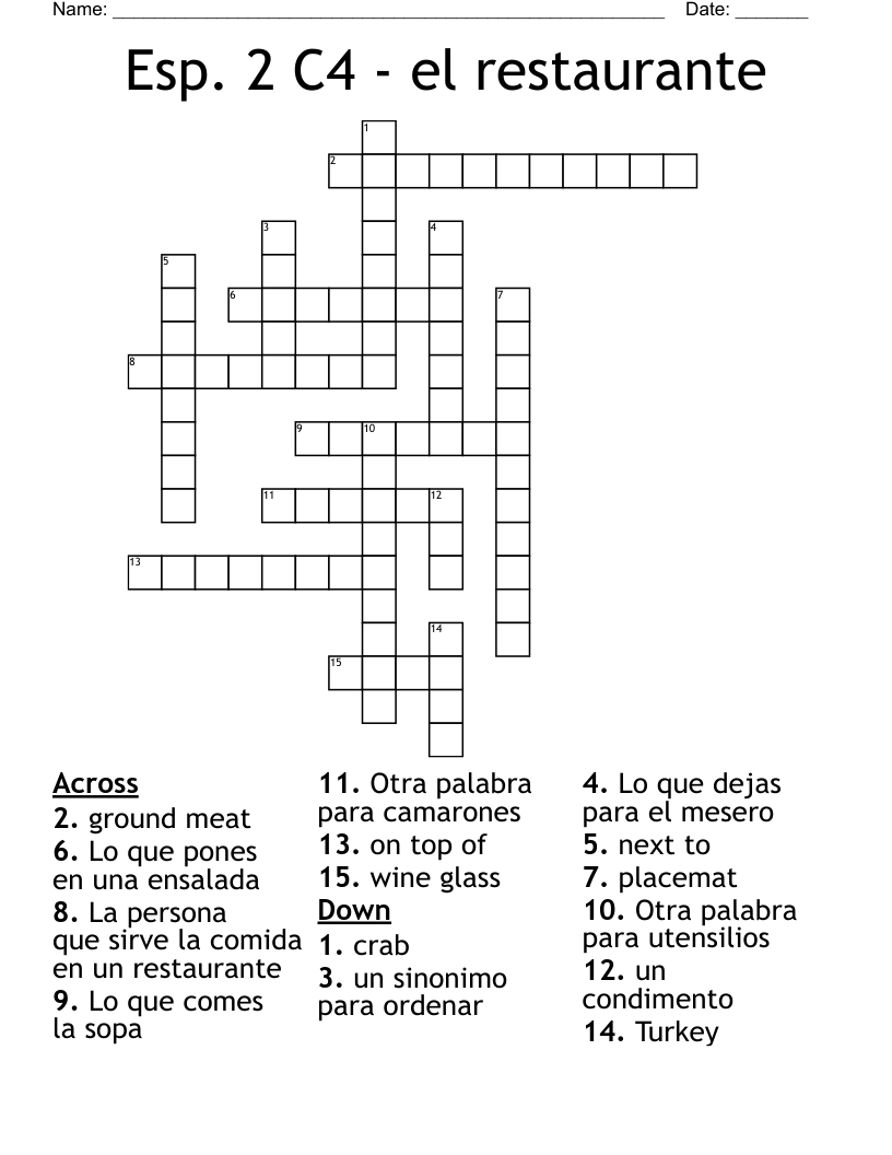 Esp. 2 C4 - el restaurante Crossword