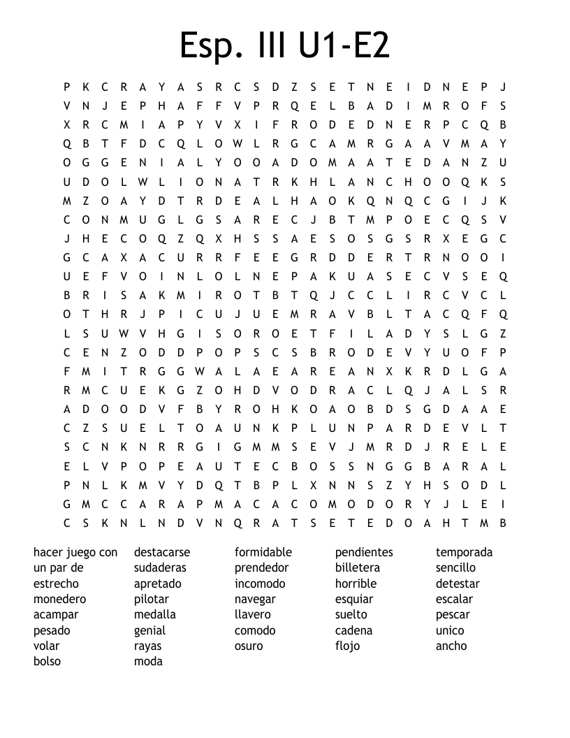 Esp. III U1-E2 Word Search