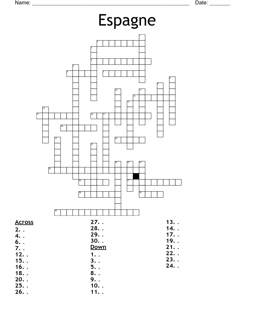 Espagne Crossword