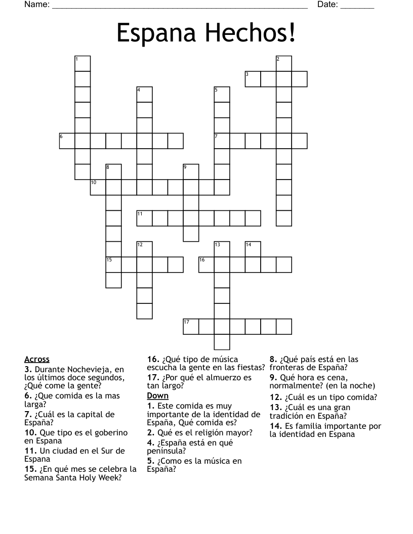 Espana Hechos! Crossword