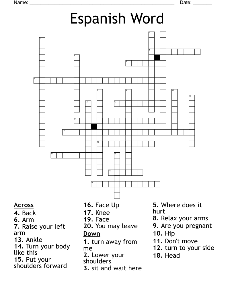 Espanish Word Crossword