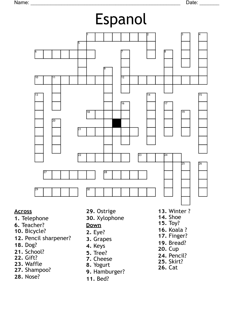 Espanol Crossword