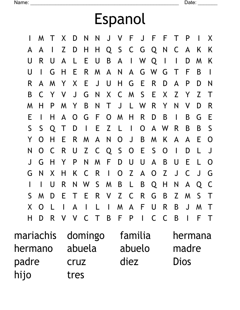 Espanol Word Search