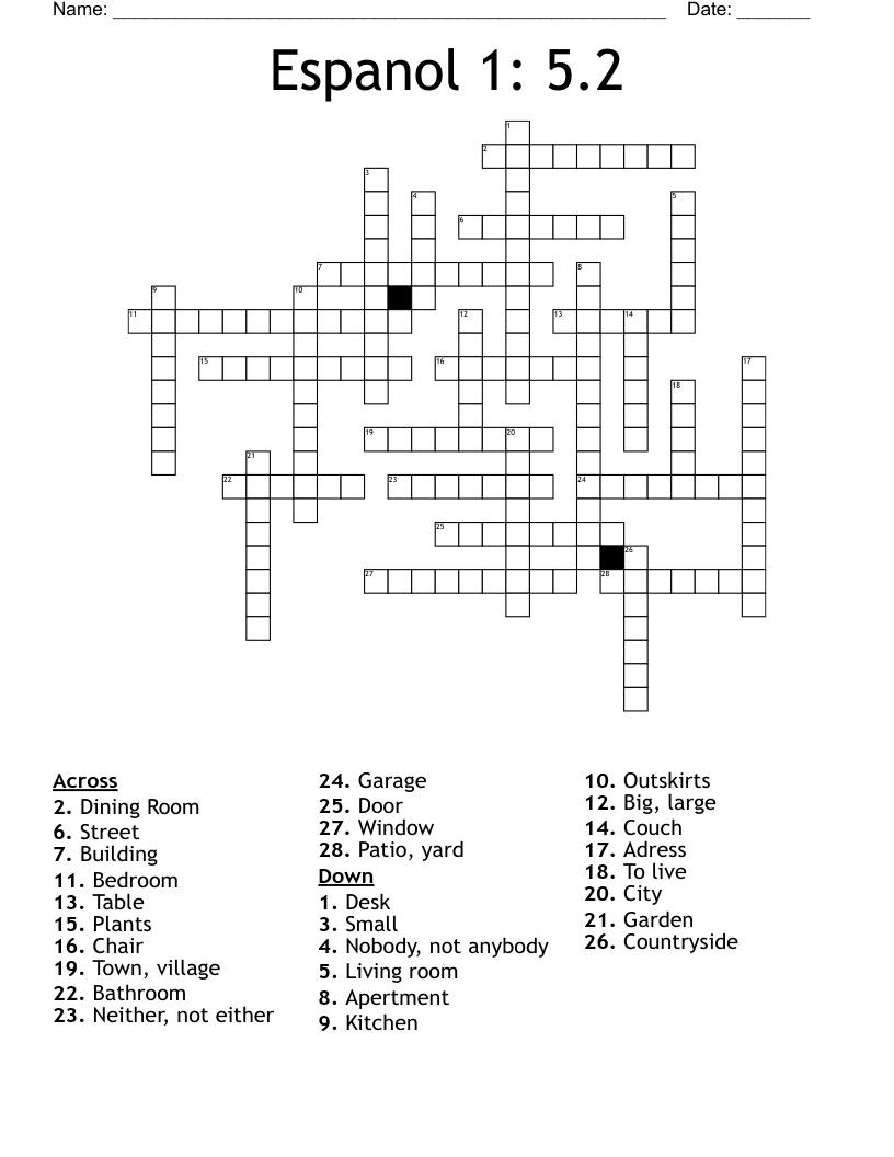 Espanol 1: 5.2 Crossword
