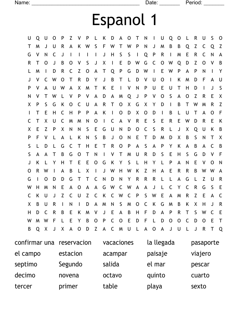 Espanol 1 Word Search