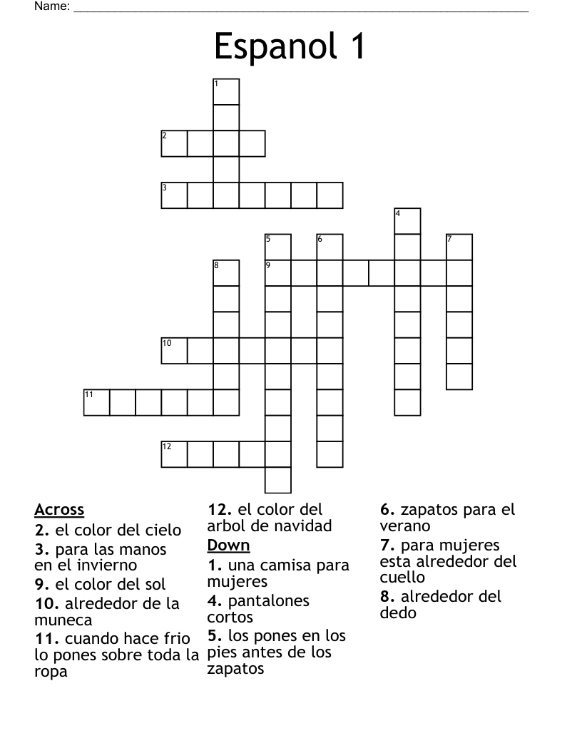 Espanol 1 Crossword