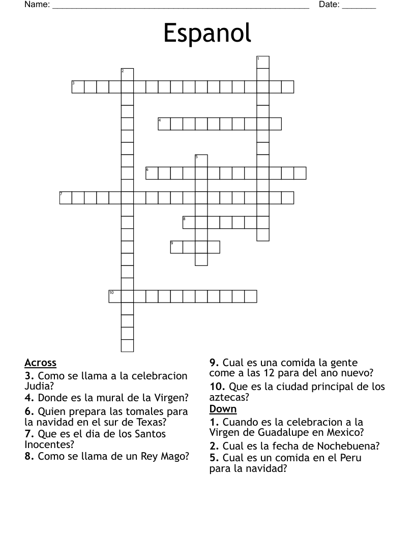 Espanol Crossword