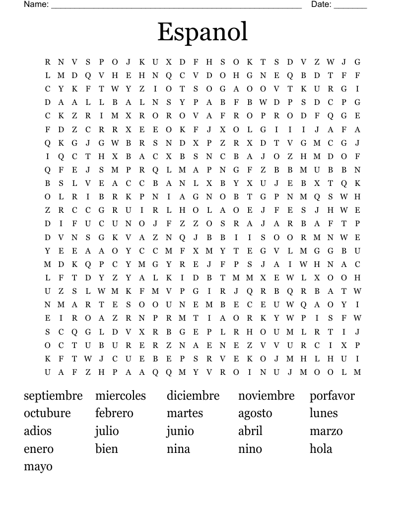 Espanol Word Search