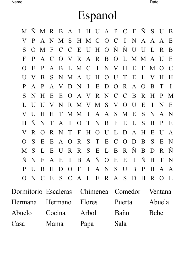 Espanol Word Search