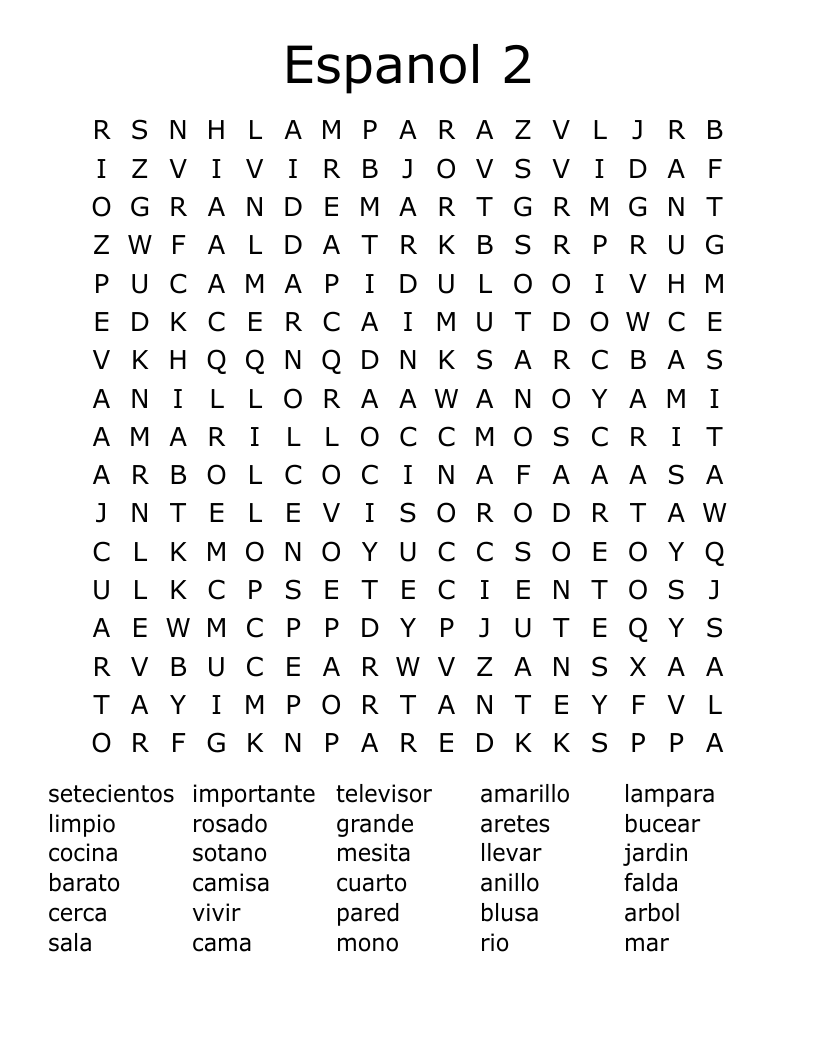Espanol 2 Word Search