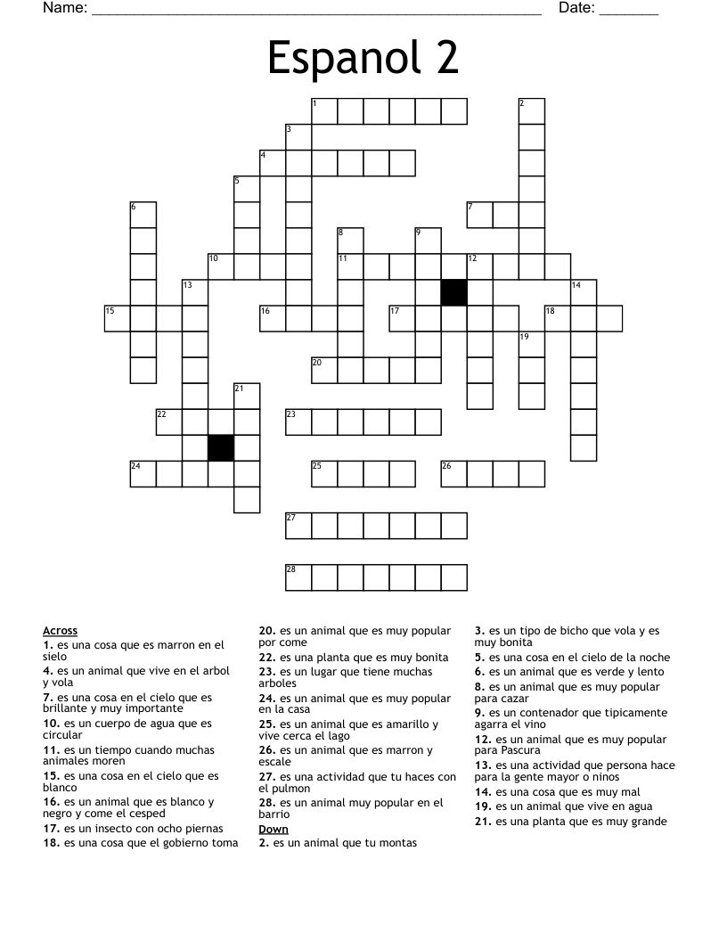 Espanol 2 Crossword
