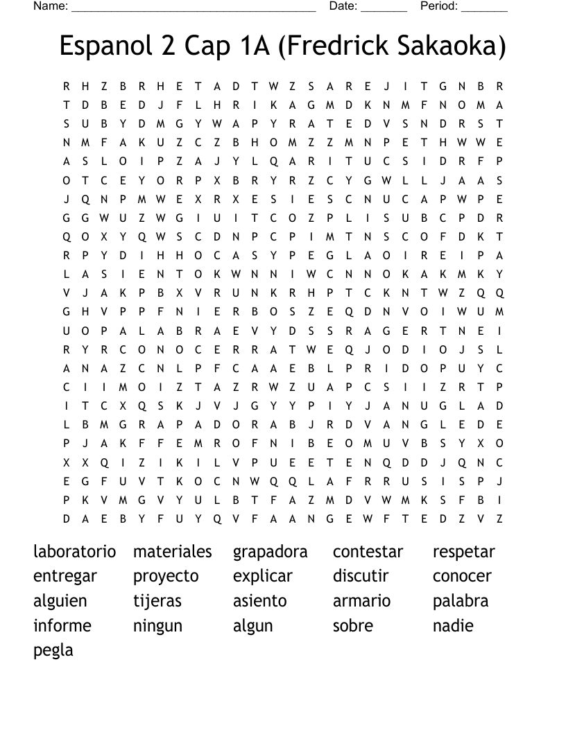 Espanol 2 Cap 1A (Fredrick Sakaoka) Word Search