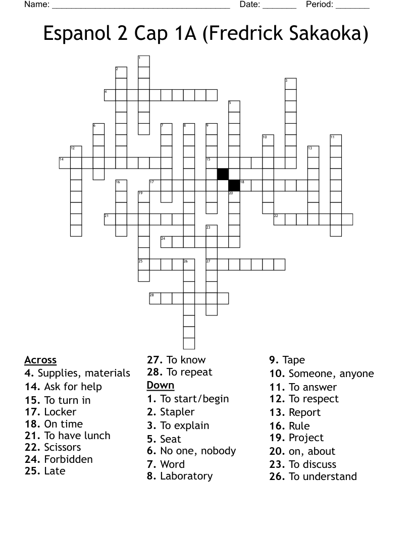 Espanol 2 Cap 1A (Fredrick Sakaoka) Crossword