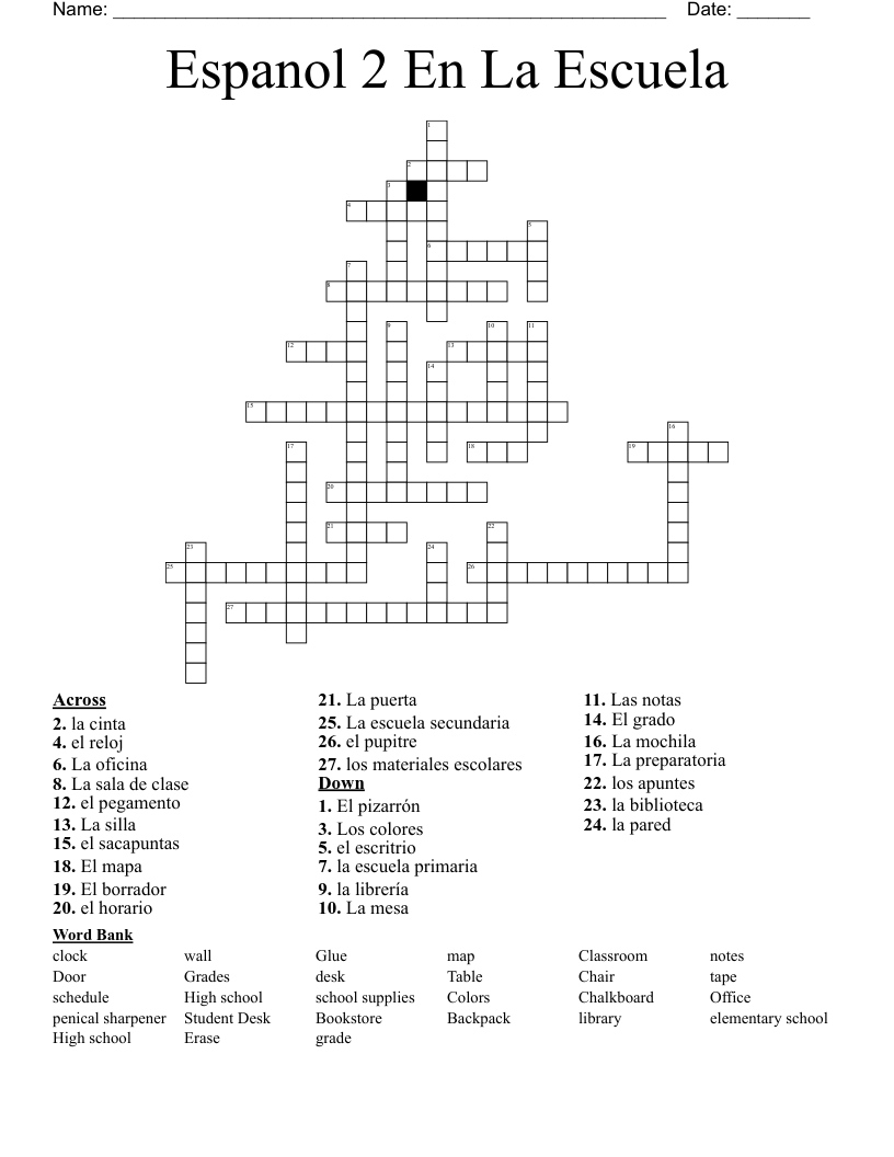 Espanol 2 En La Escuela Crossword