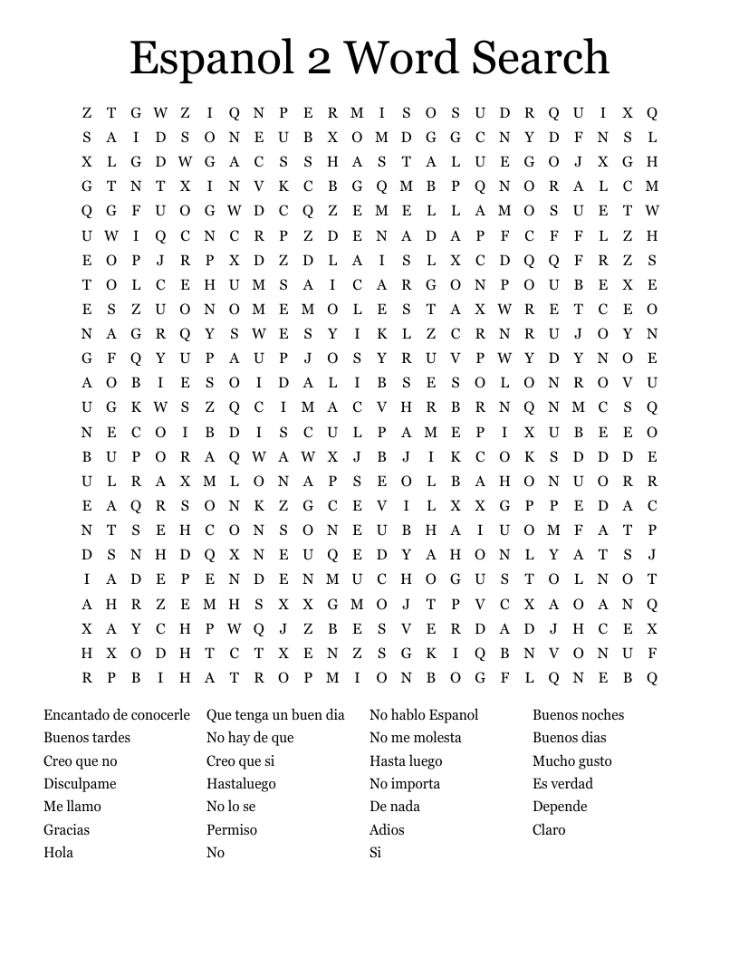 Espanol 2 Word Search