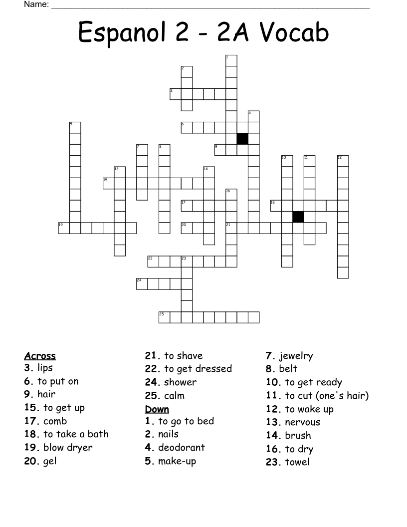 Espanol 2 - 2A Vocab Crossword