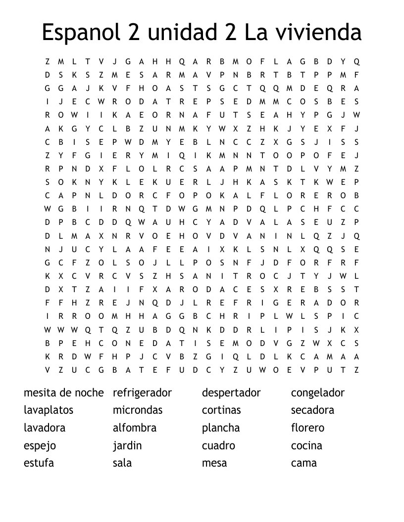 Espanol 2 unidad 2 La vivienda Word Search