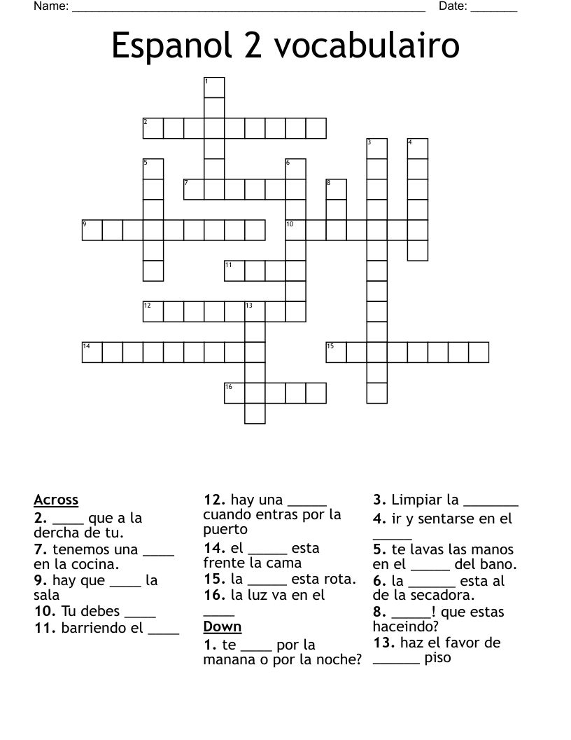 Espanol 2 vocabulairo  Crossword