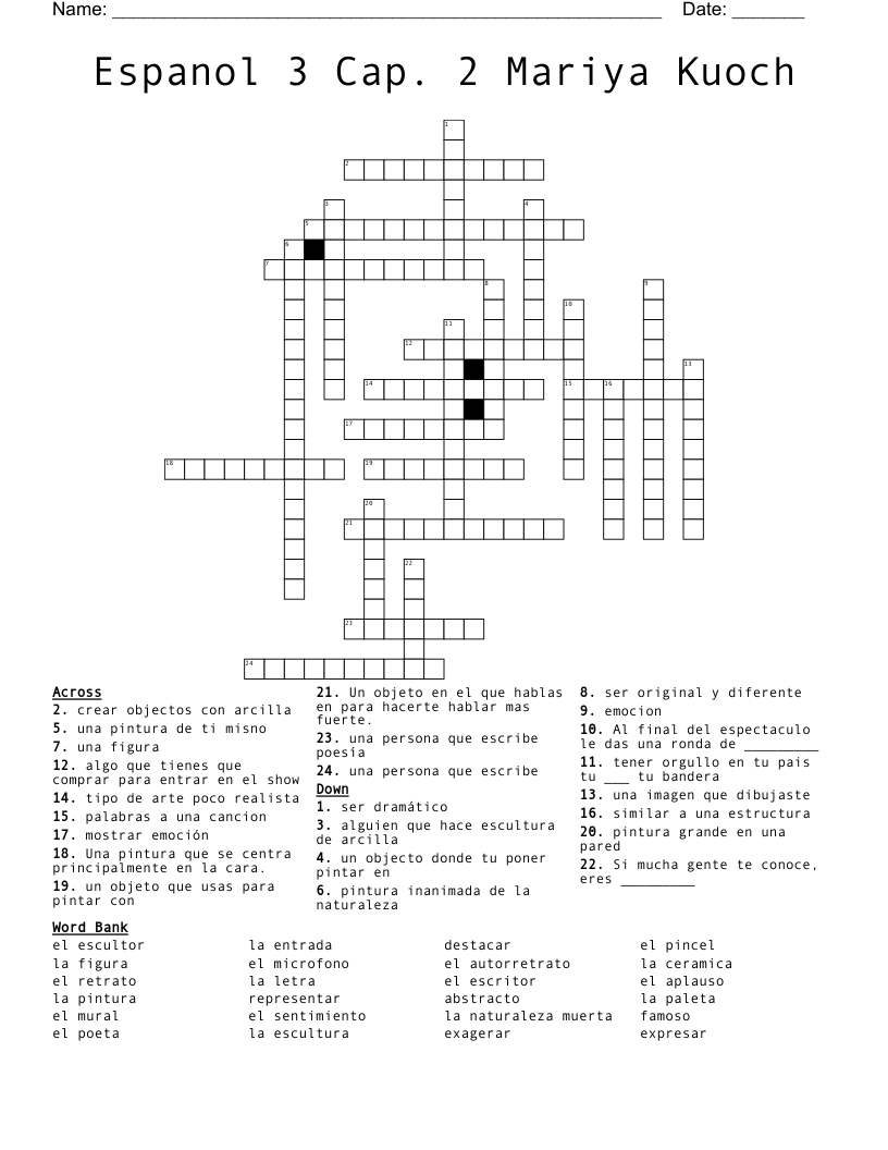 Espanol 3 Cap. 2 Mariya Kuoch Crossword