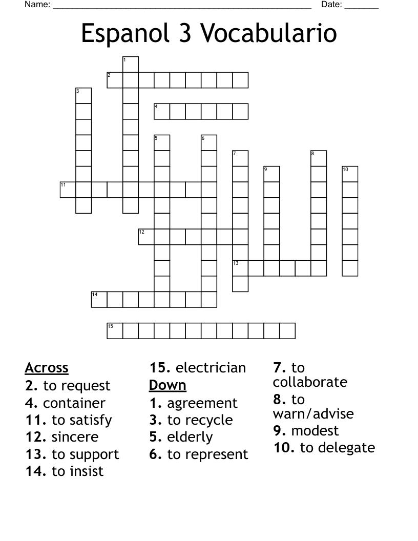 Espanol 3 Vocabulario  Crossword