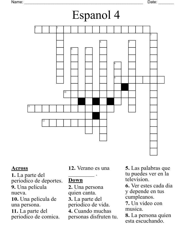 Espanol 4 Crossword
