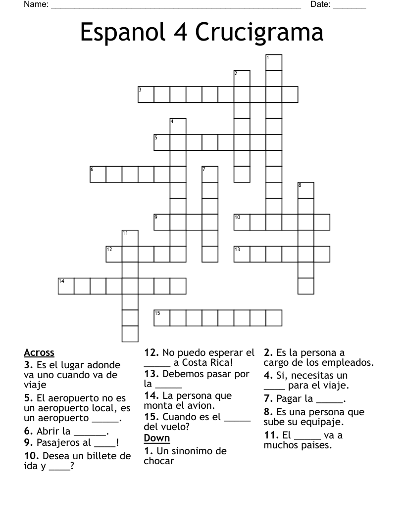 Espanol 4 Crucigrama Crossword