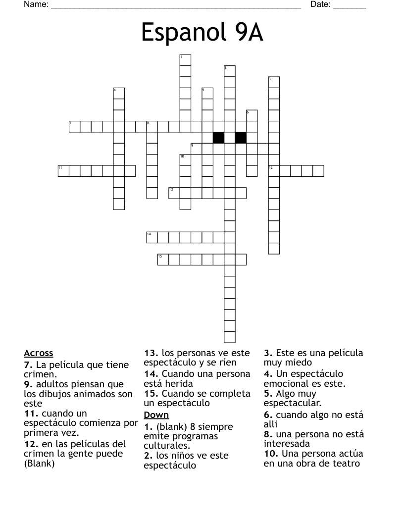 Espanol 9A Crossword
