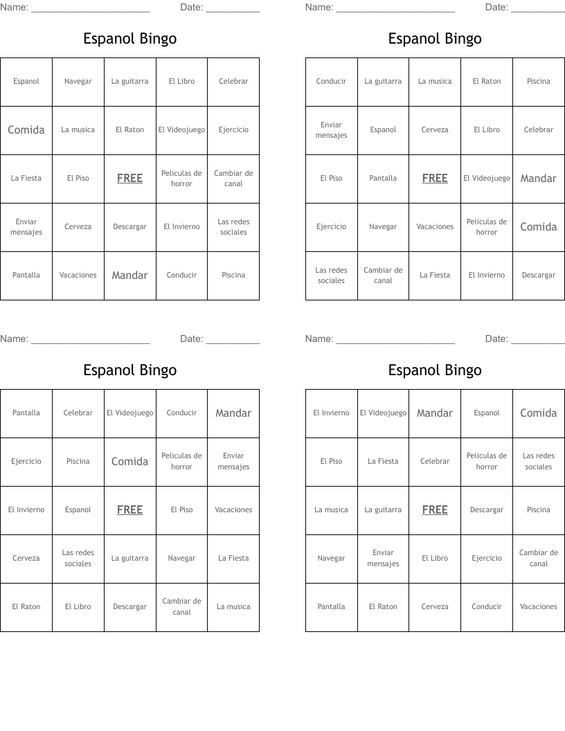 Espanol Bingo