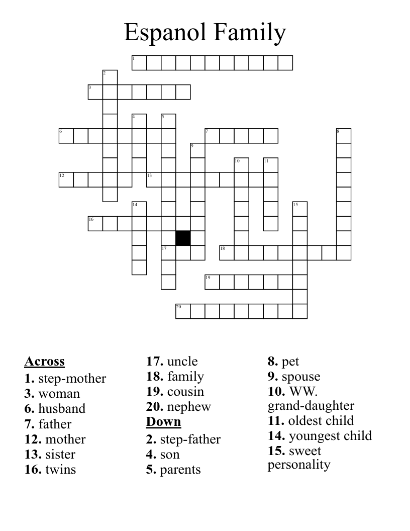 Espanol Family Crossword