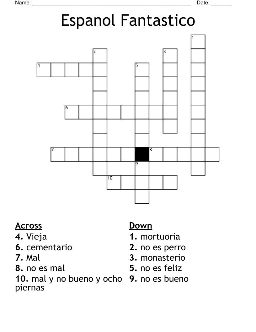 Espanol Fantastico Crossword