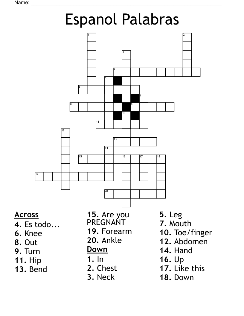 Espanol Palabras Crossword