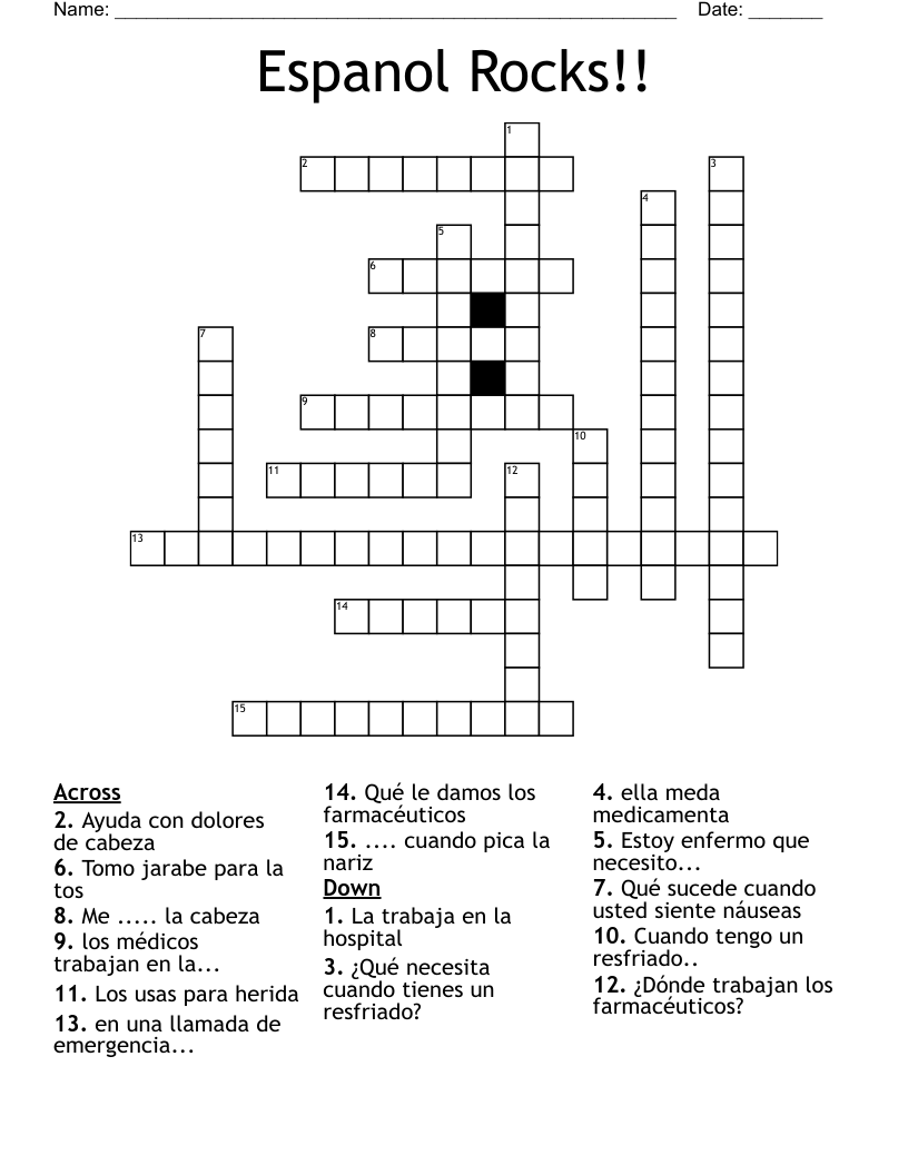 Espanol Rocks!! Crossword