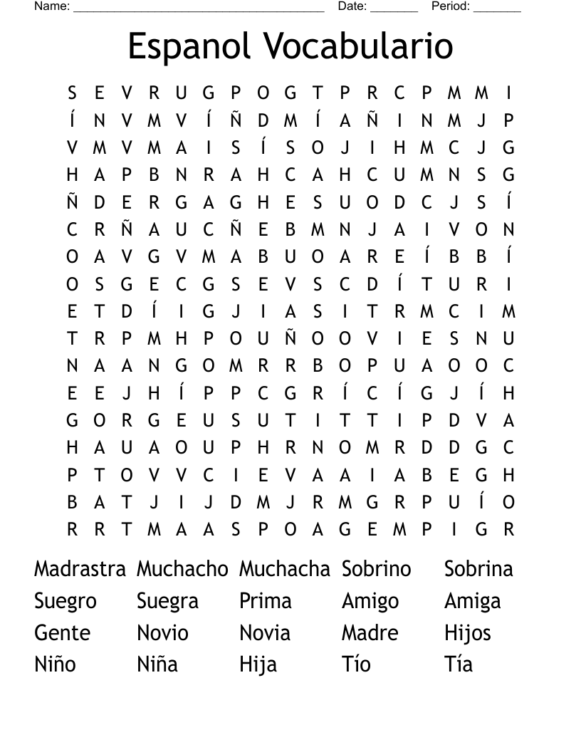 Espanol Vocabulario Word Search