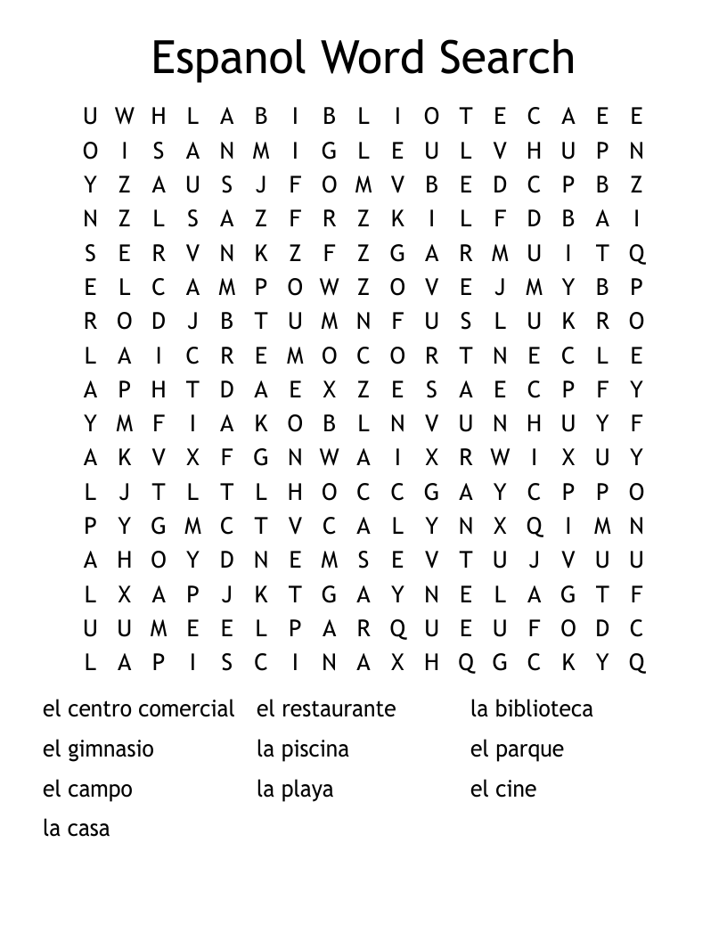 Espanol Word Search