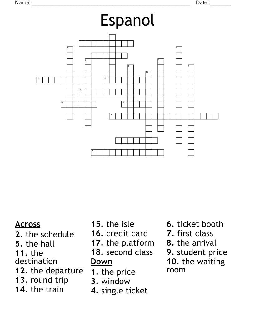 Espanol  Crossword