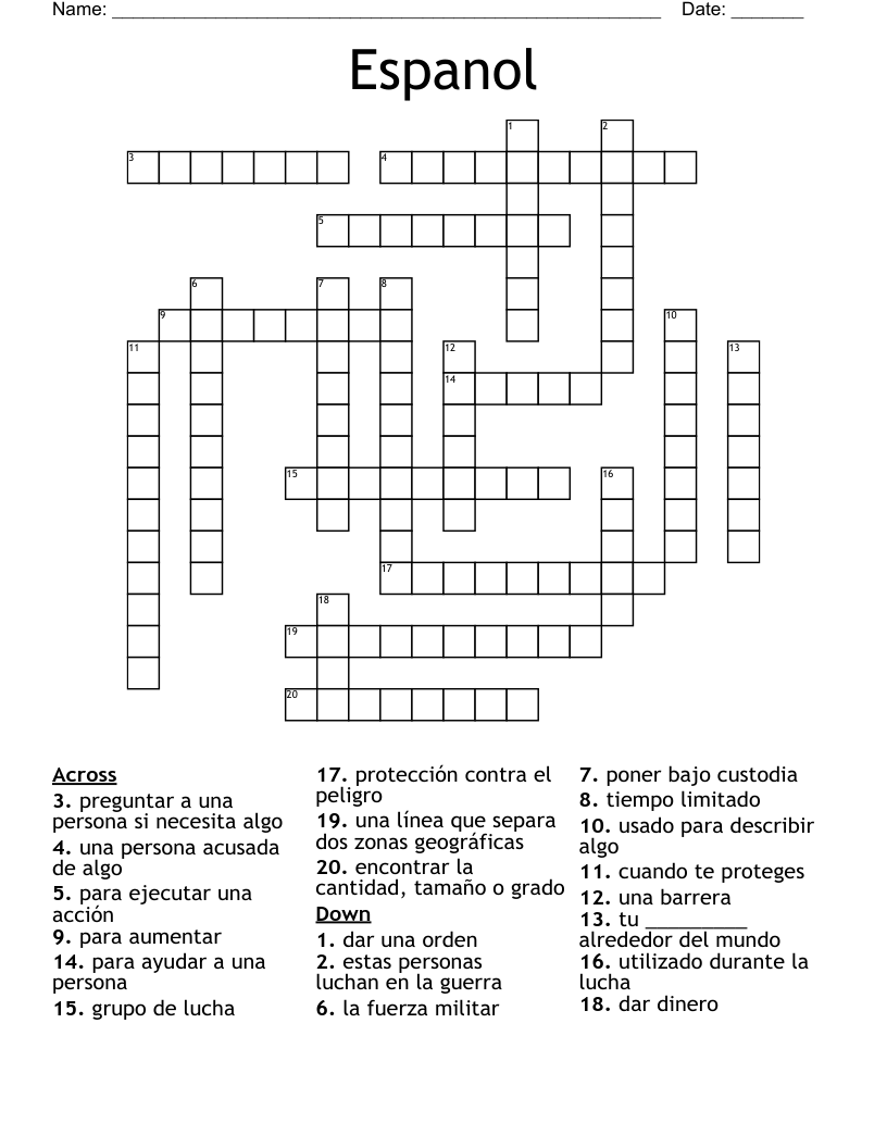 Espanol  Crossword