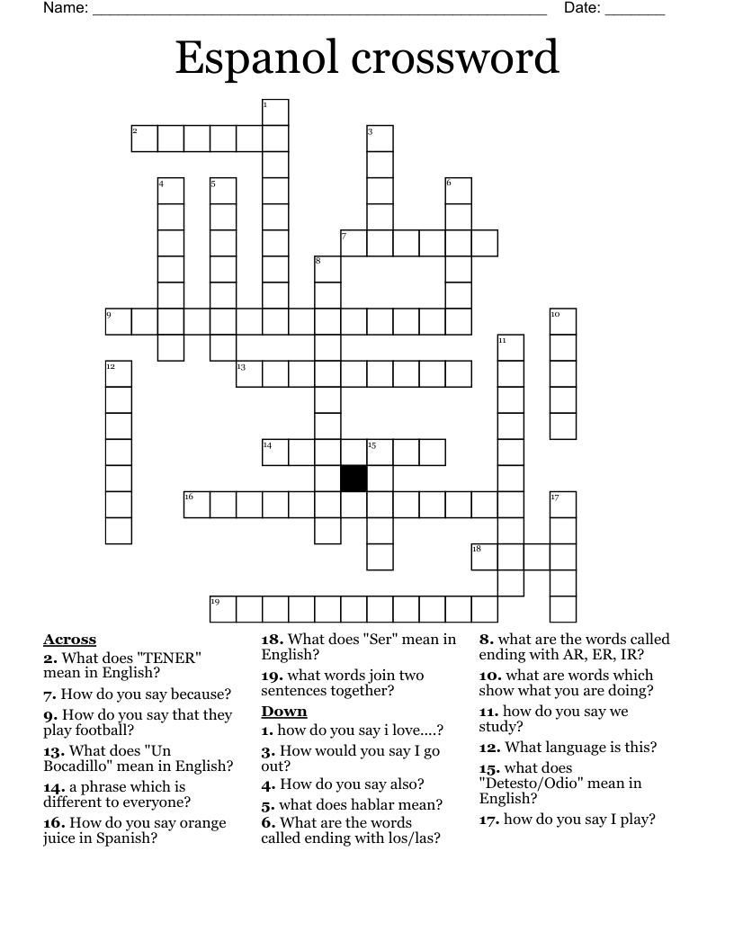 Espanol crossword