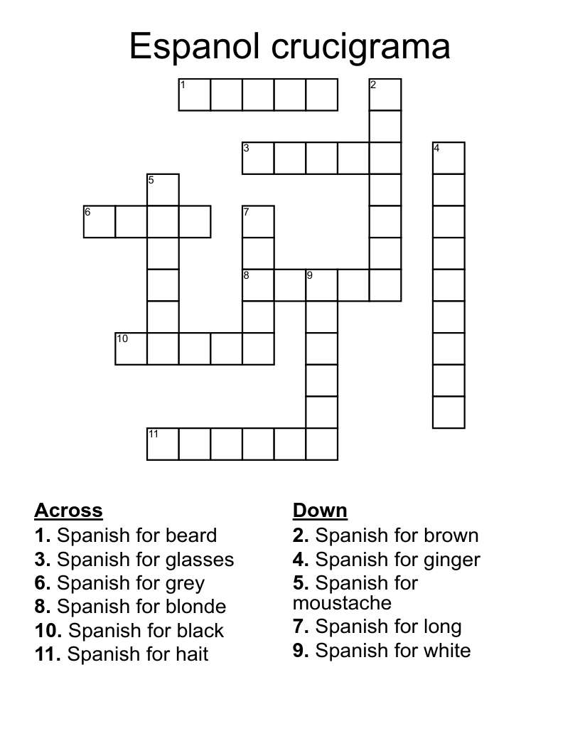 Espanol crucigrama Crossword