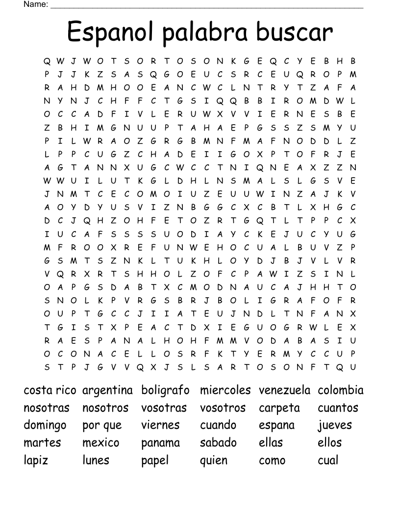 Espanol palabra buscar Word Search