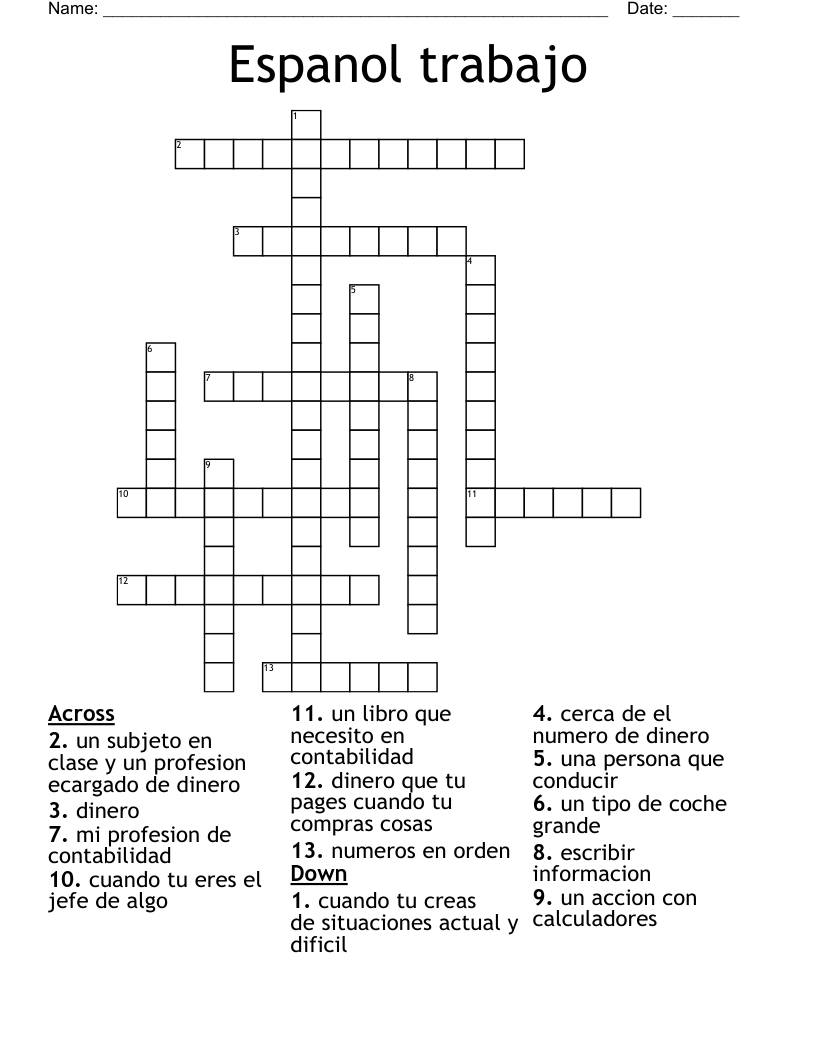 Espanol trabajo Crossword