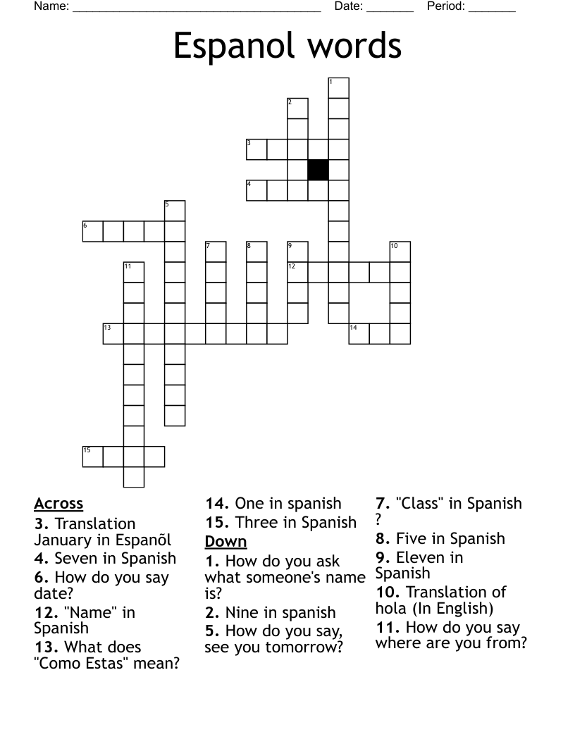 Espanol words Crossword