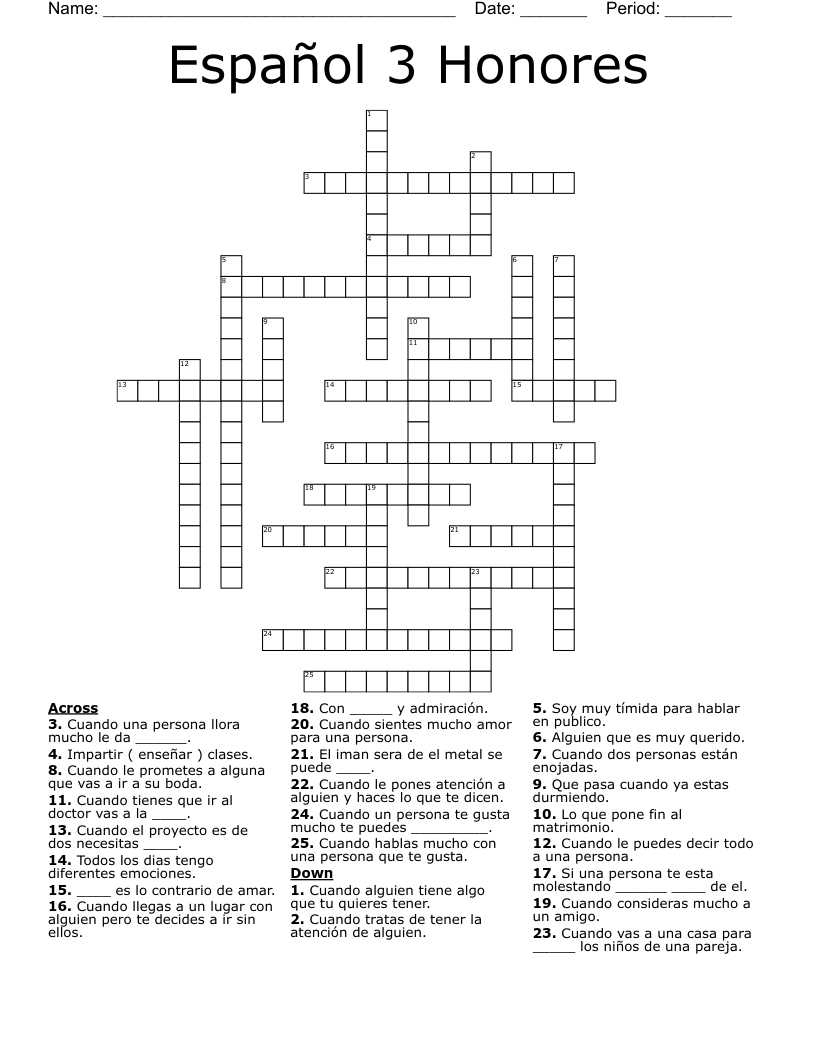 Español 3 Honores Crossword