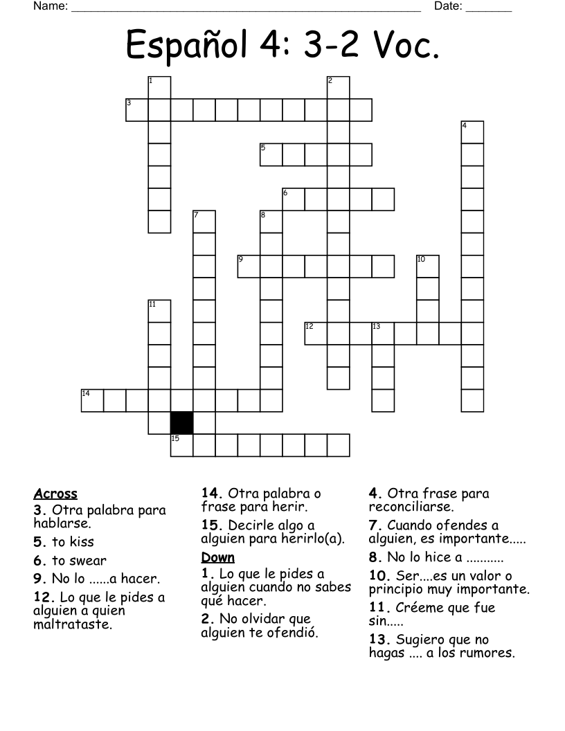 Español 4: 3-2 Voc. Crossword