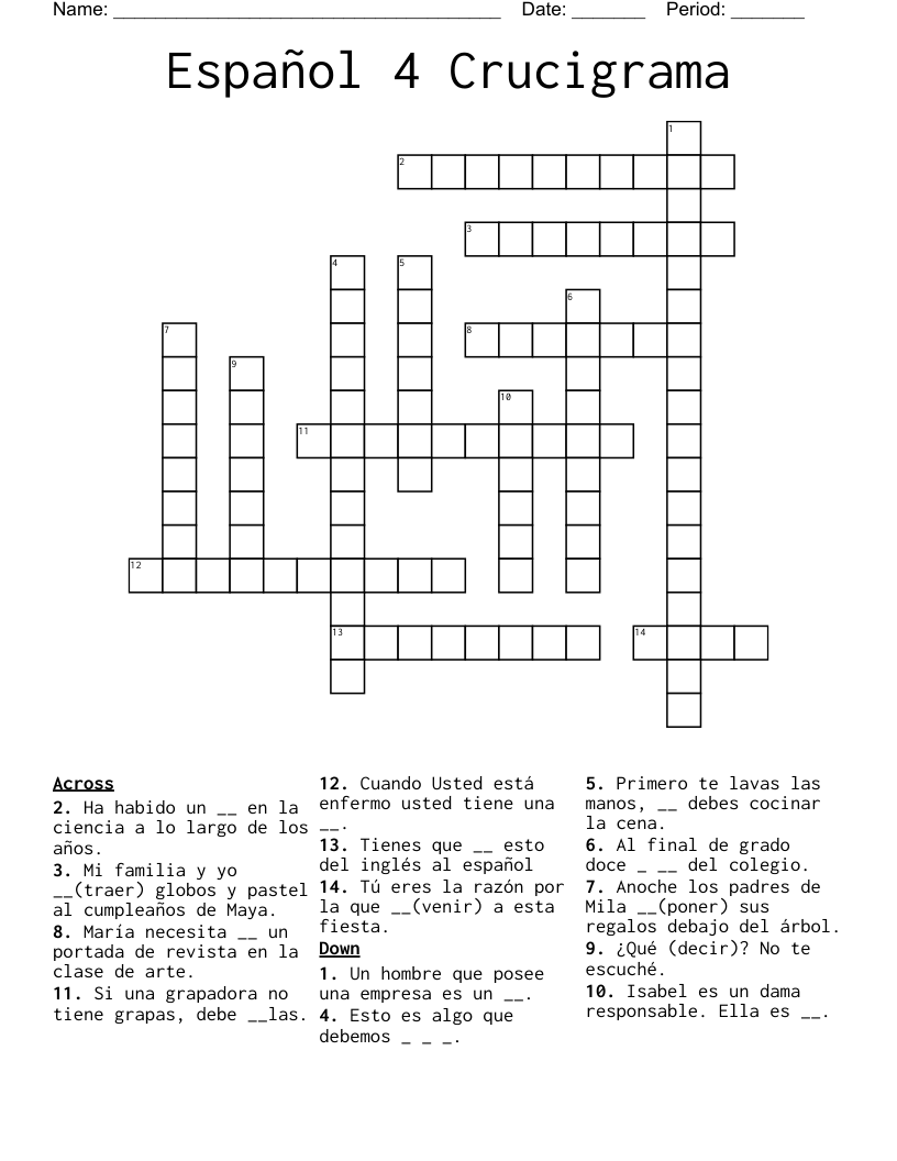 Español 4 Crucigrama Crossword