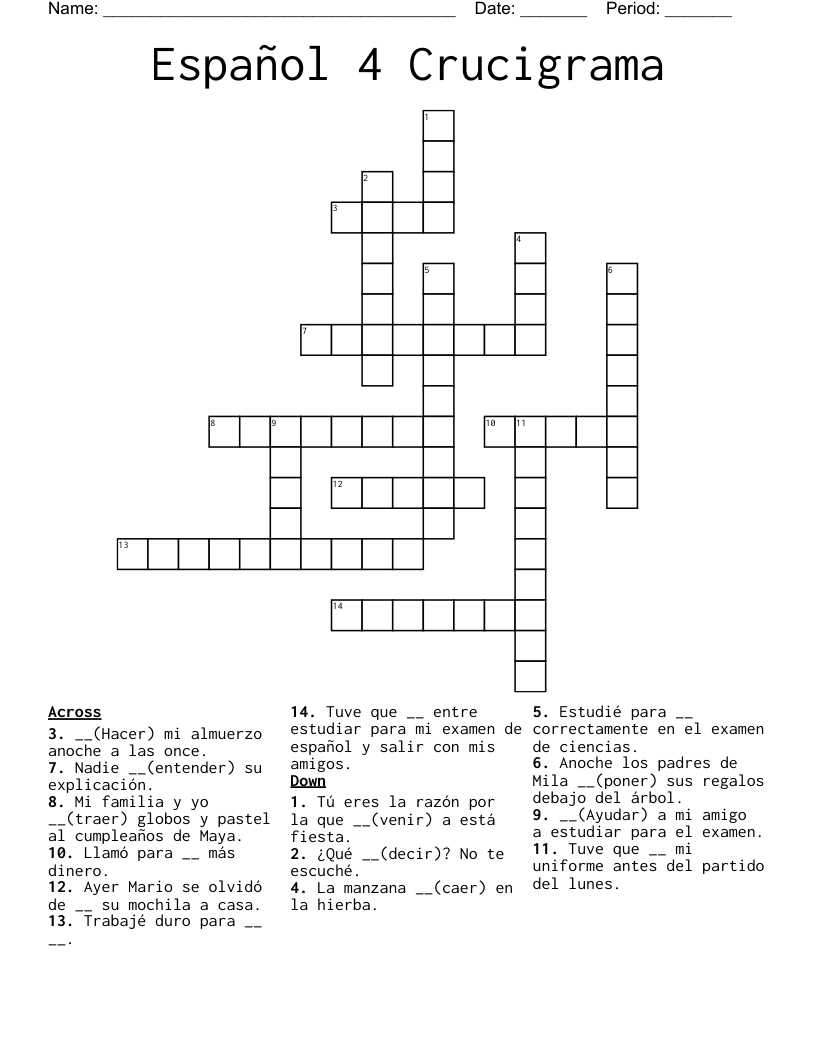Español 4 Crucigrama Crossword